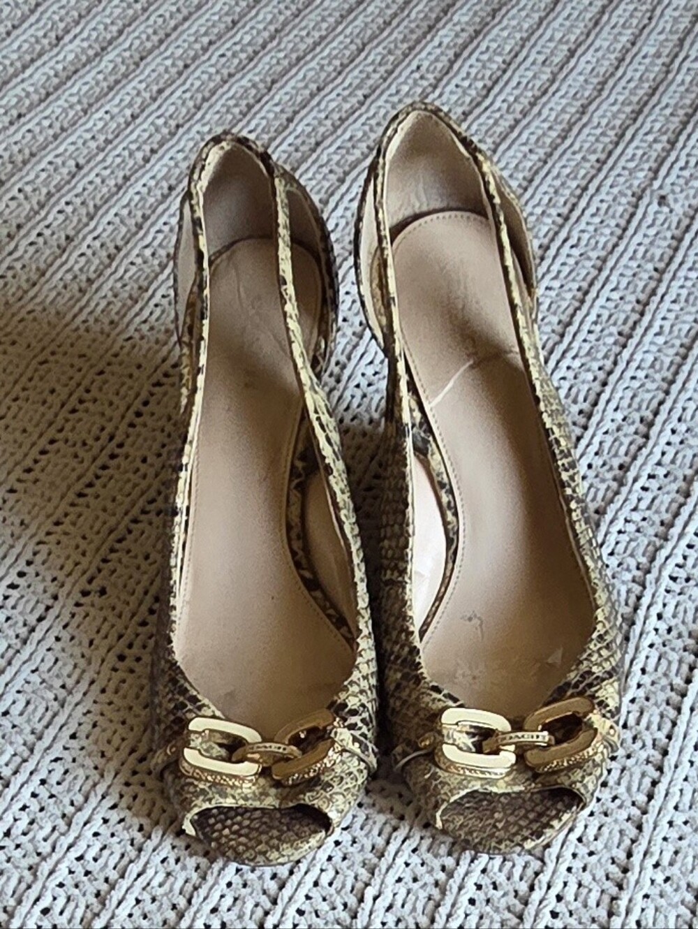 Coach Larchmont Natural Print Snake Wedge Leather Heels Size 9